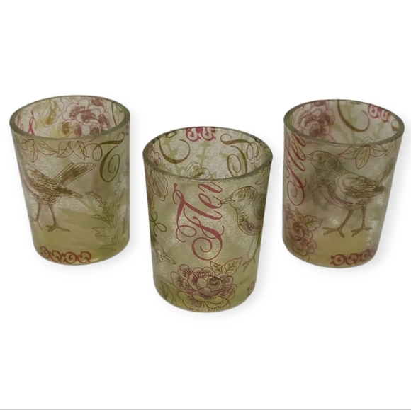 PartyLite Birds and Blooms Set of 3 Tealight Candle Holders Glass - Picture 1 of 10